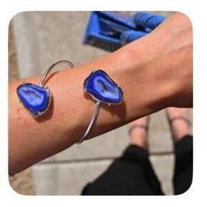 Blue Agate Stone Silver Bracelet